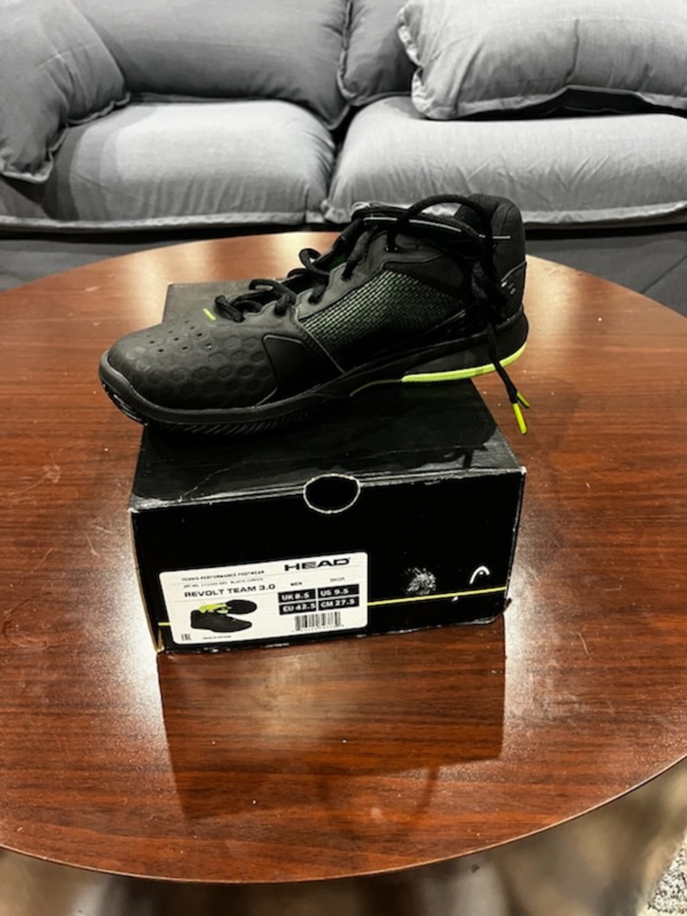 Head Black Tennis Shoe with Neon Green Accents